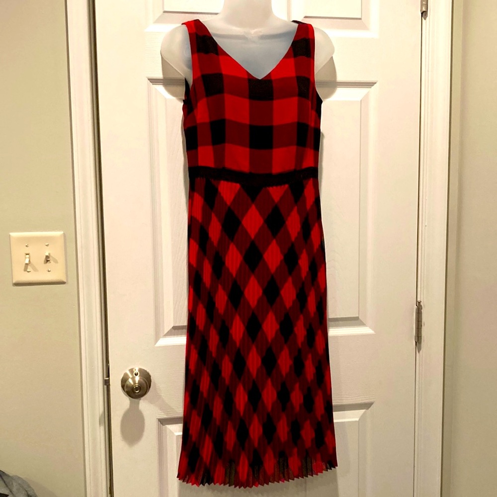 Talbots Buffalo plaid midi pleated dress, Sz 2P